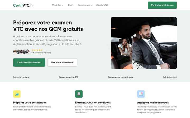 Screenshot di certifvtc.fr