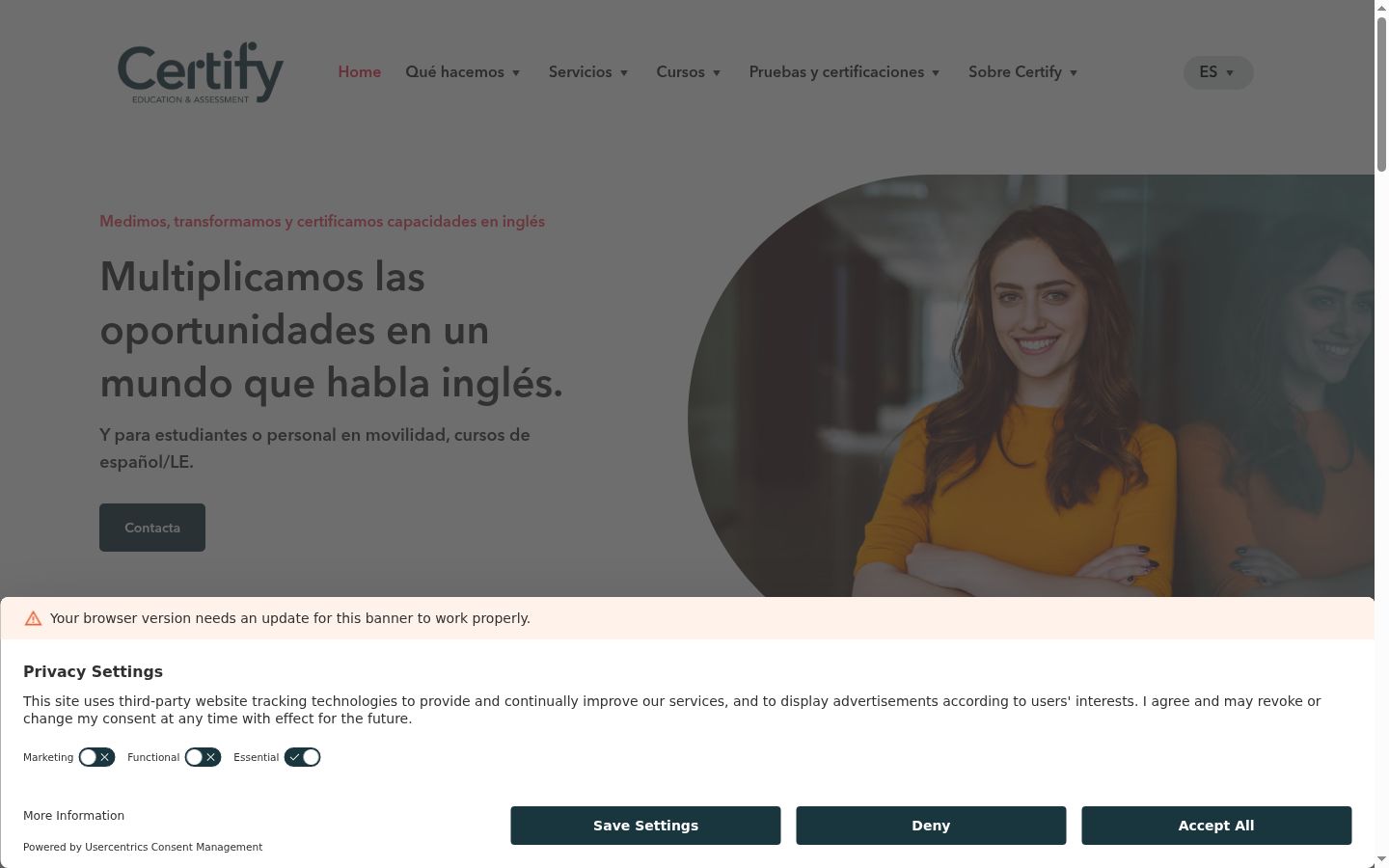 Screenshot del banner di consenso mostrato prima di qualsiasi interazione