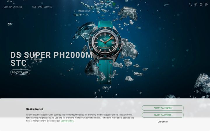 Screenshot of certina.com