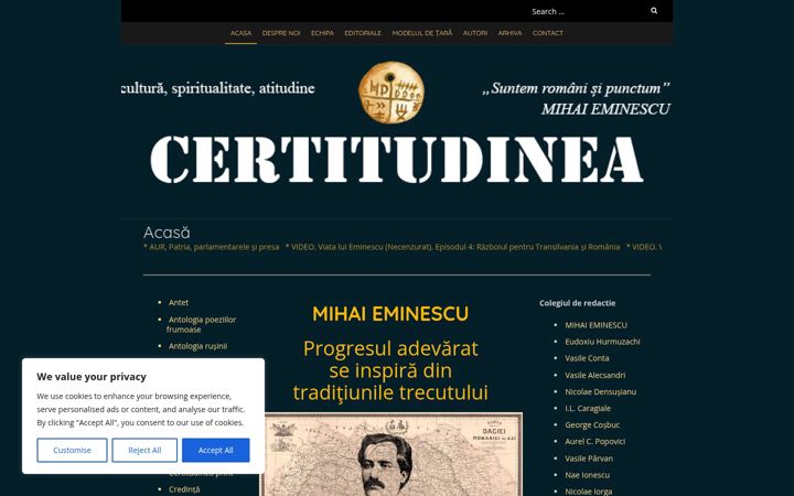 Captura de pantalla de certitudinea.ro