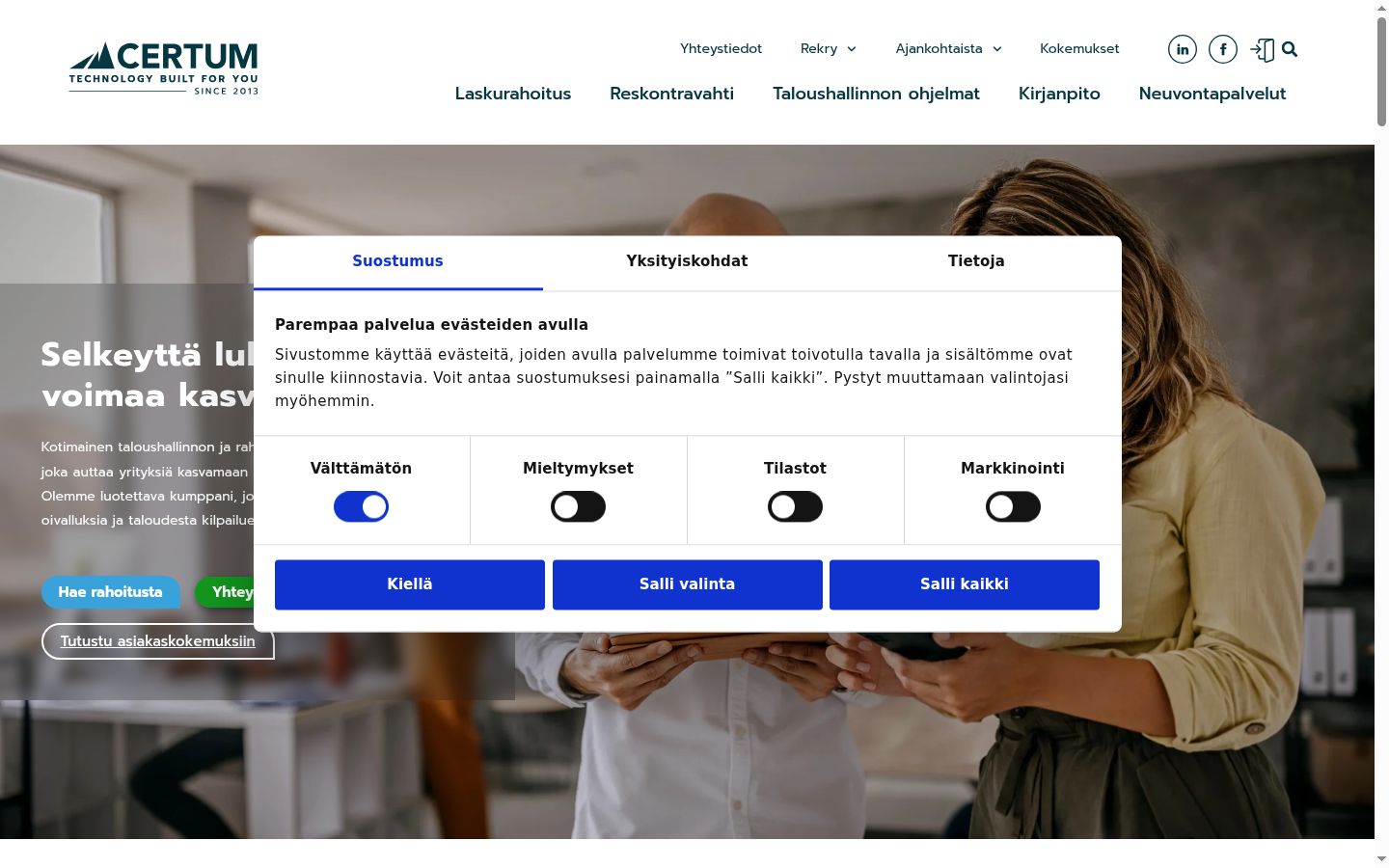 Screenshot del banner di consenso mostrato prima di qualsiasi interazione