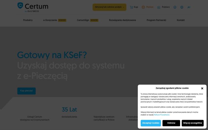 Екранна снимка на certum.pl