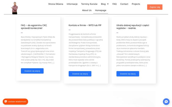 Skærmbillede af certyfikatprzewoznika.com.pl
