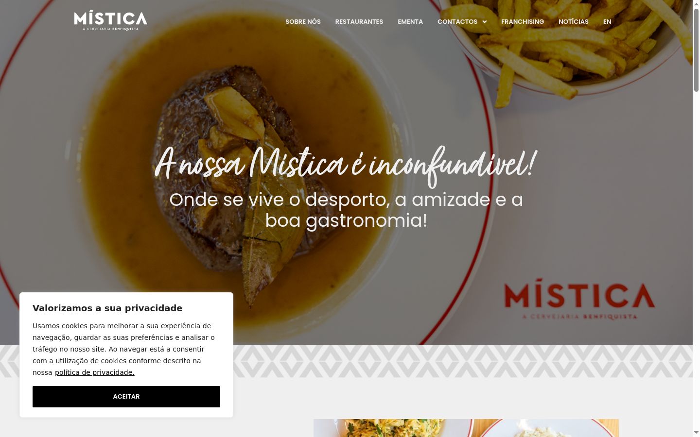 Captura de ecrã do banner de consentimento apresentado antes de qualquer interação