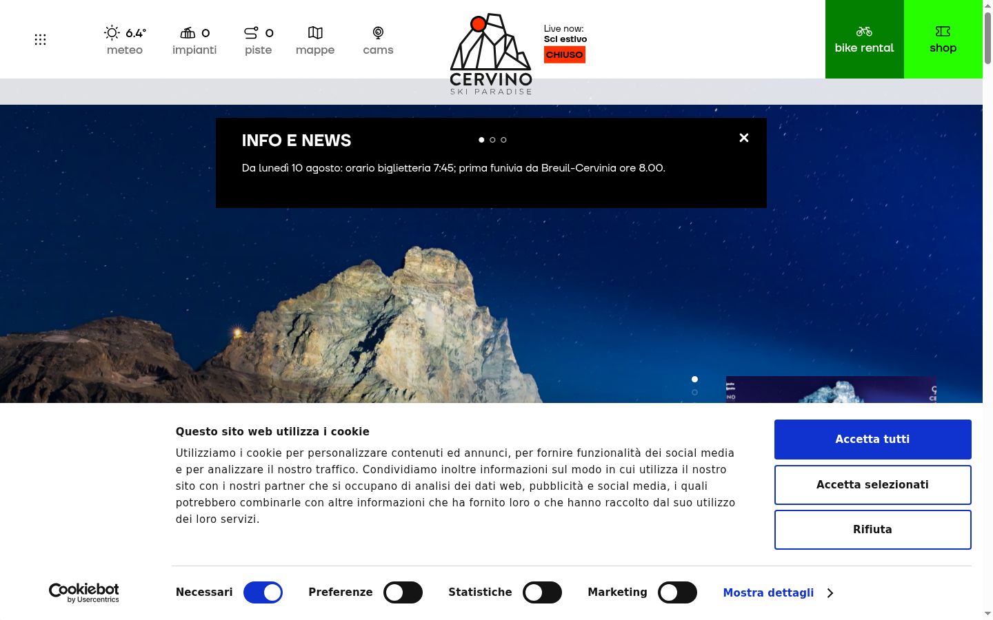 Screenshot del banner di consenso mostrato prima di qualsiasi interazione