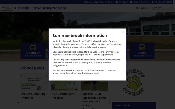 Skärmbild av ces.tldsb.on.ca