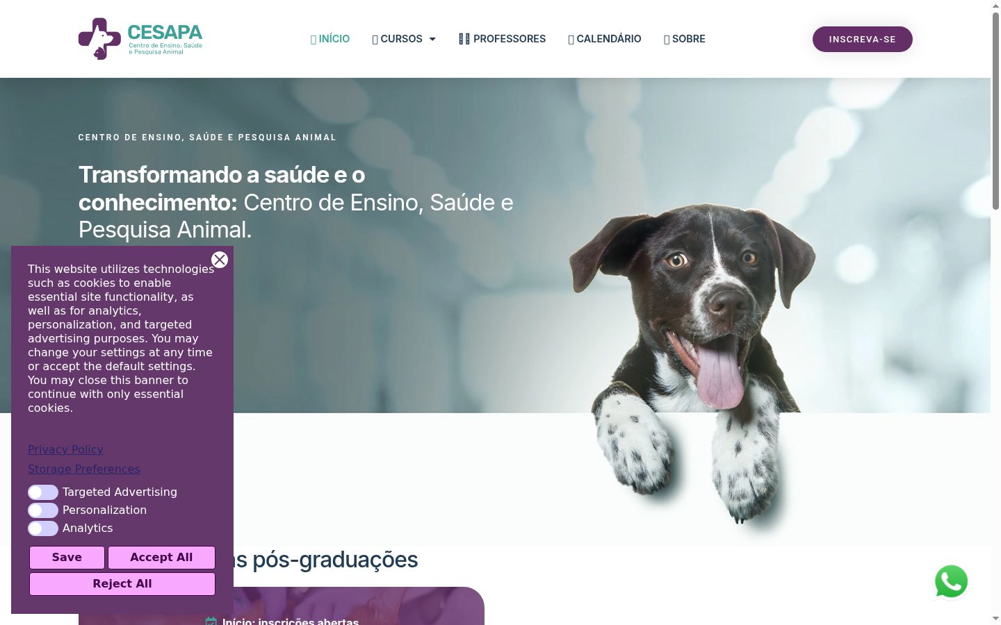 Captura de pantalla del banner de consentimiento mostrado antes de cualquier interacción