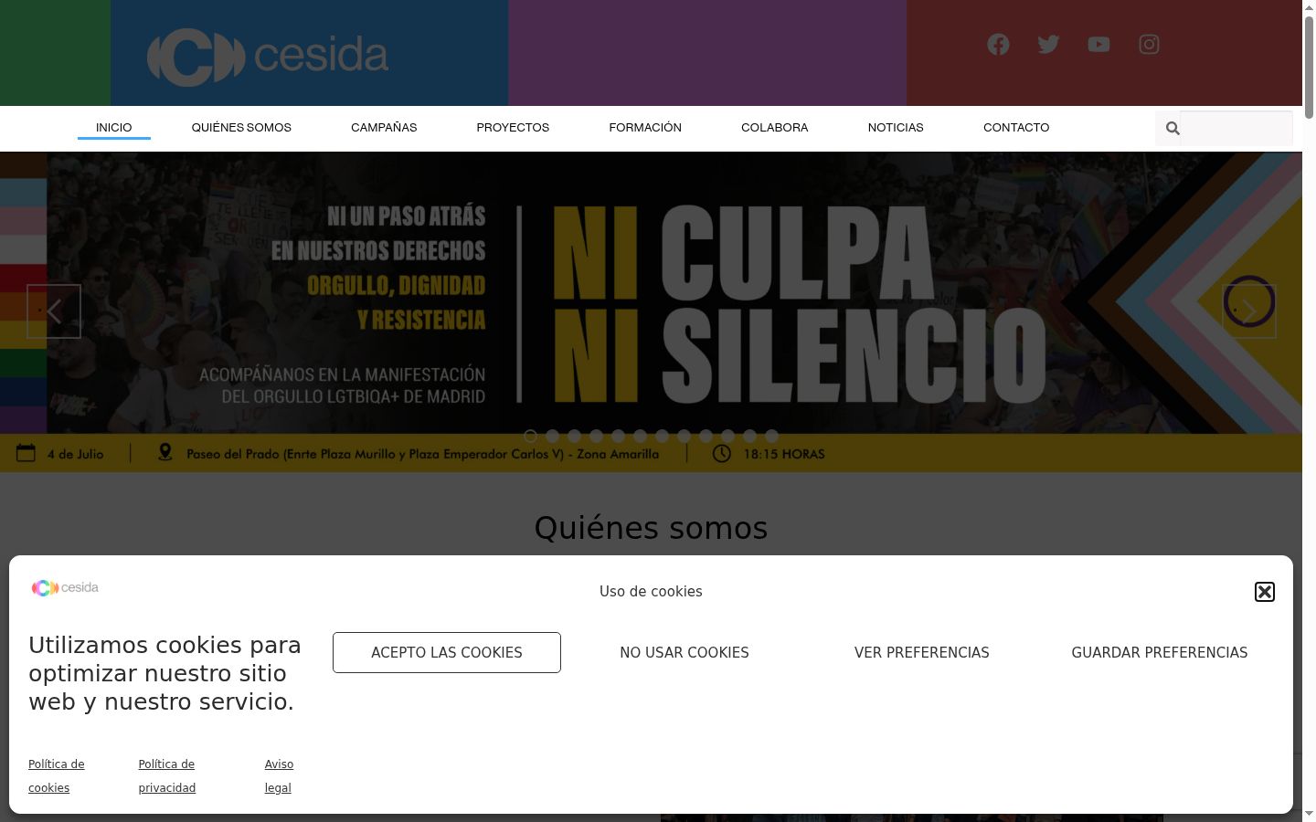 Capture d'écran de la bannière de consentement affichée avant toute interaction