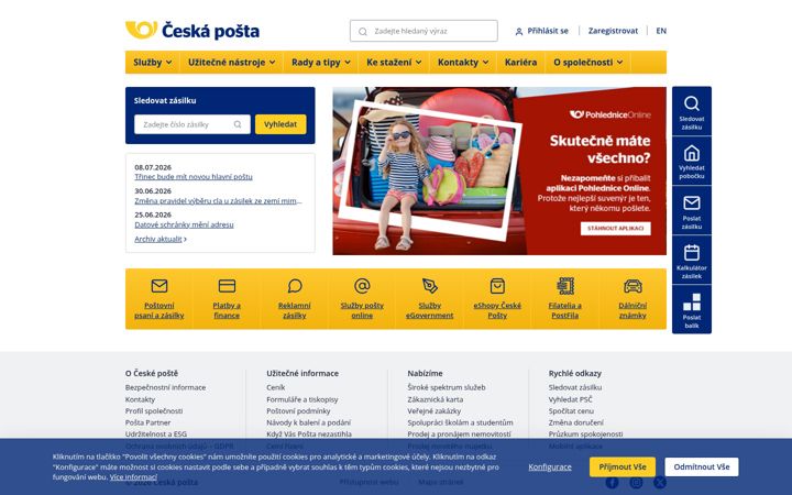 Screenshot of ceskaposta.cz