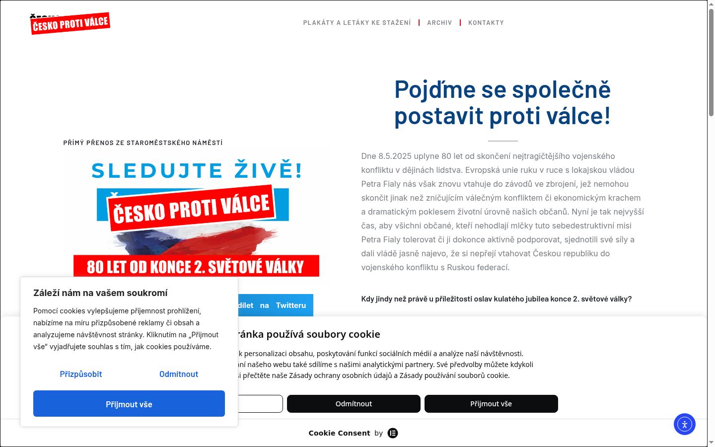 Snímka obrazovky banera súhlasu zobrazeného pred akoukoľvek interakciou
