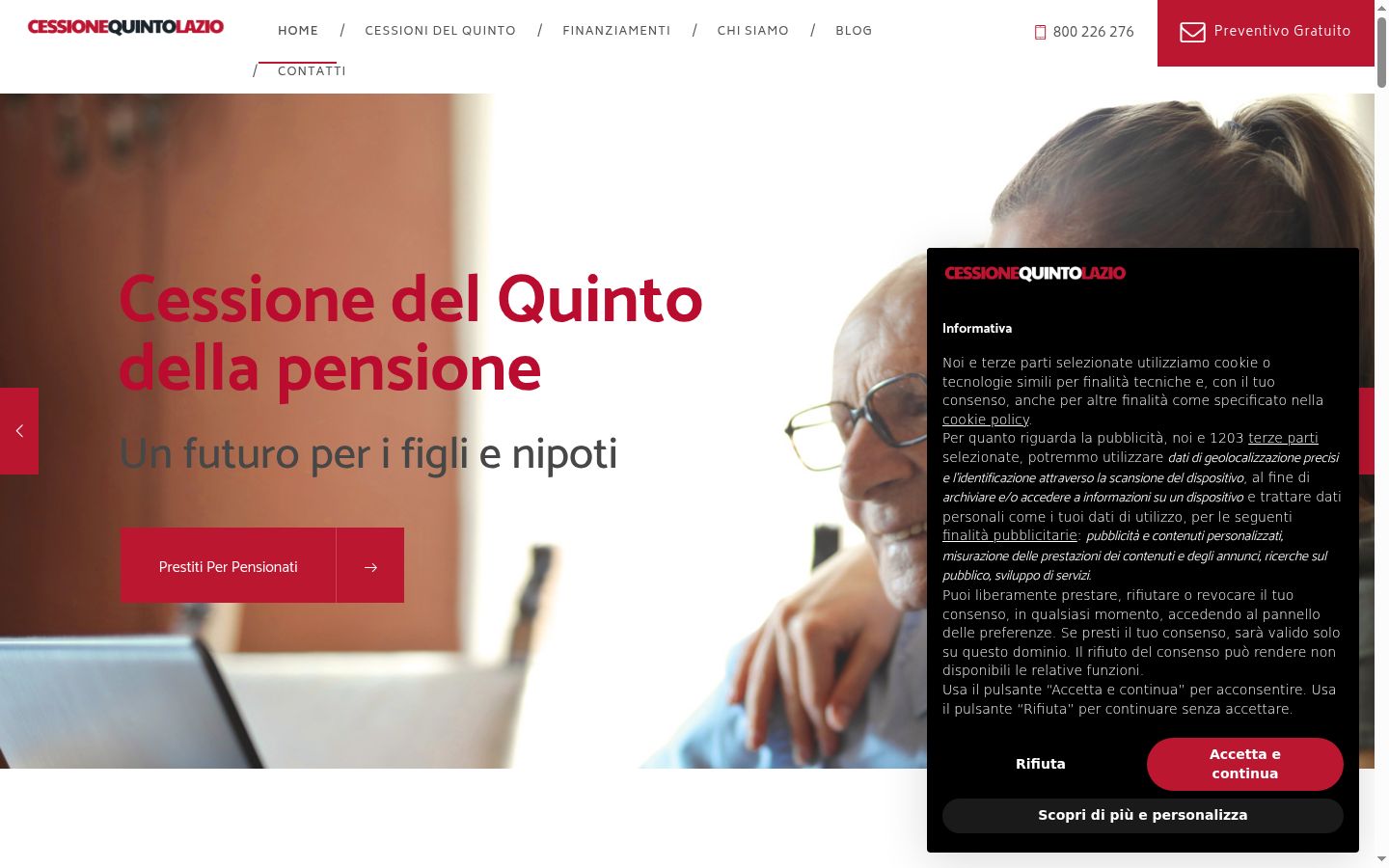 Screenshot del banner di consenso mostrato prima di qualsiasi interazione