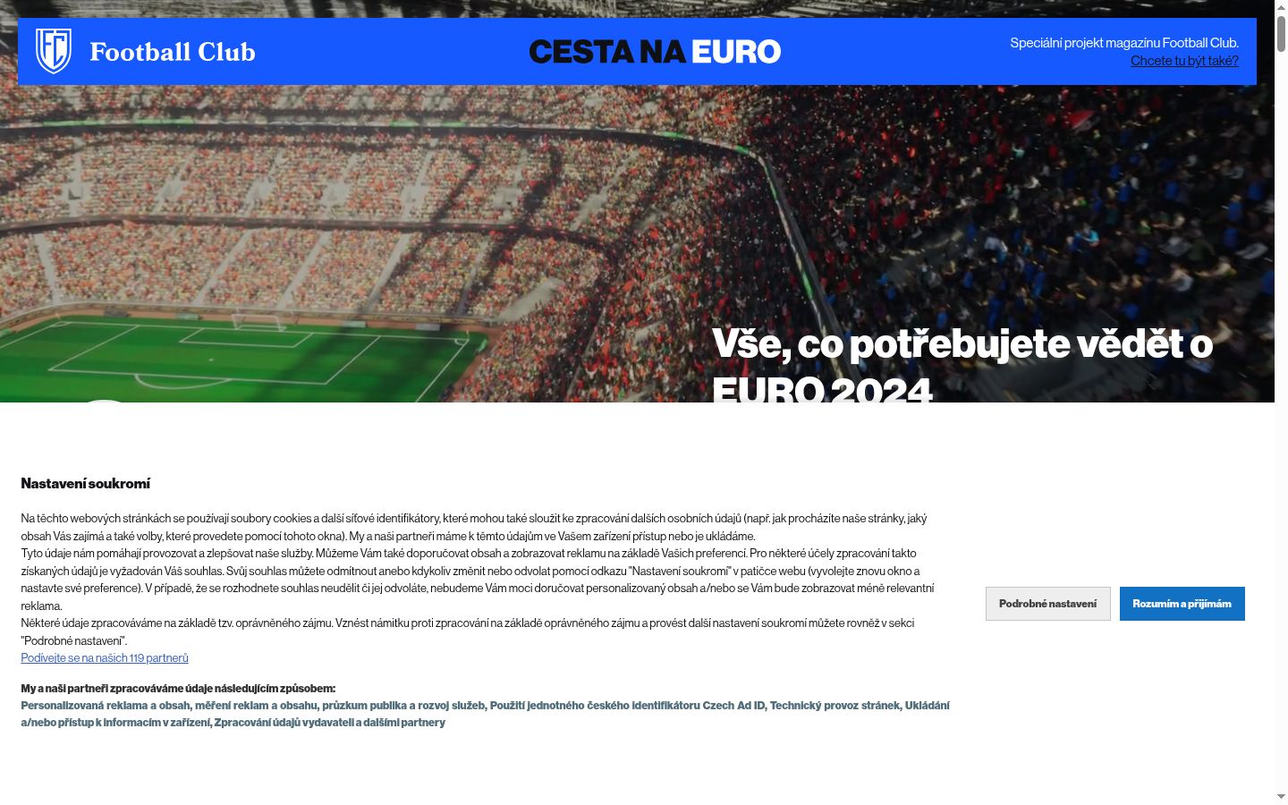 Snímka obrazovky banera súhlasu zobrazeného pred akoukoľvek interakciou