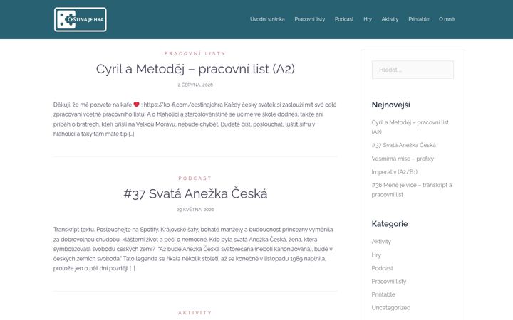 Snímek obrazovky cestinajehra.cz