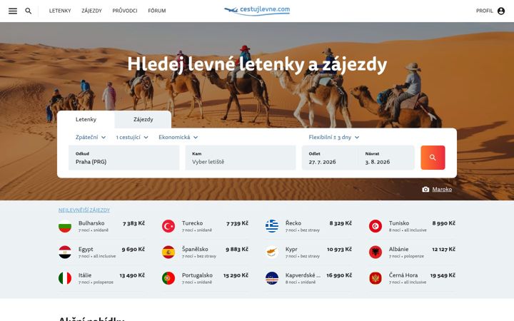 Screenshot of cestujlevne.com