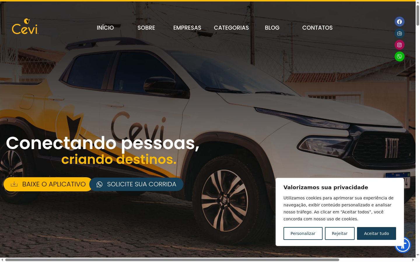 Captura de ecrã do banner de consentimento apresentado antes de qualquer interação