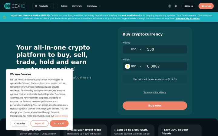 Screenshot of cex.io