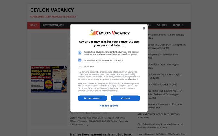 Screenshot of ceylonvacancy.com
