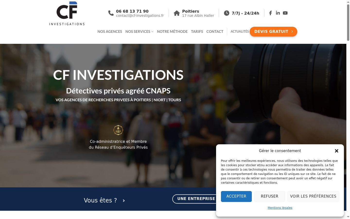Screenshot del banner di consenso mostrato prima di qualsiasi interazione