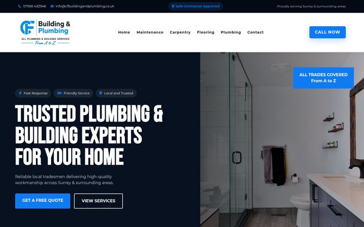 Skjámynd af cfbuildingandplumbing.co.uk