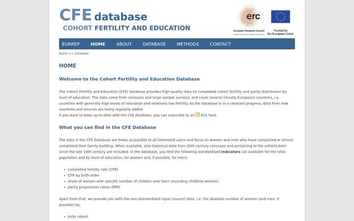 Snímek obrazovky cfe-database.org