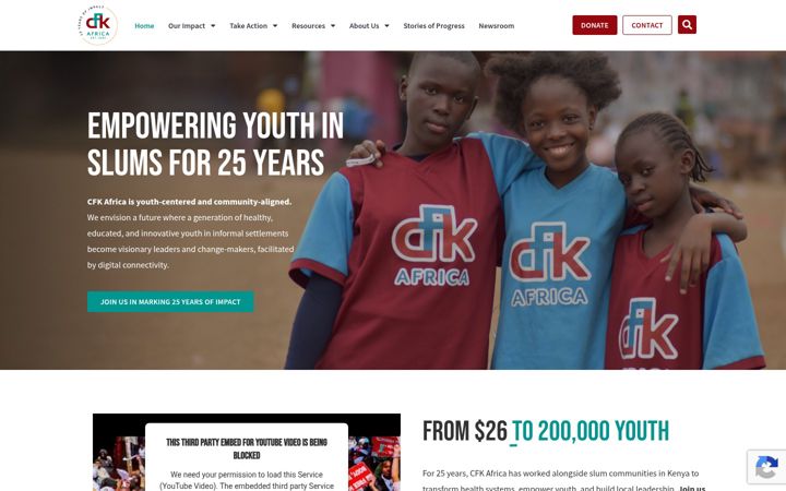Snímek obrazovky cfkafrica.org