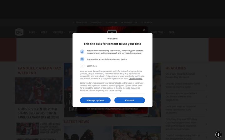 Screenshot of cfl.ca