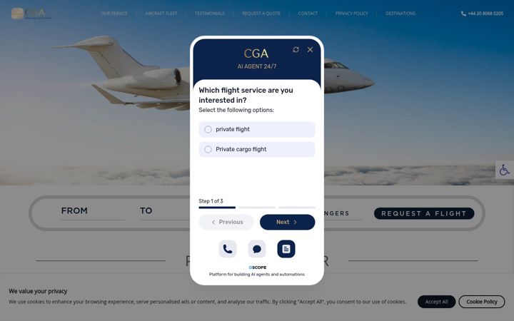Screenshot of cga-privatejet.com
