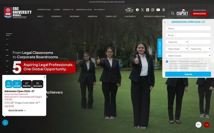 Screenshot of cgcuniversity.in
