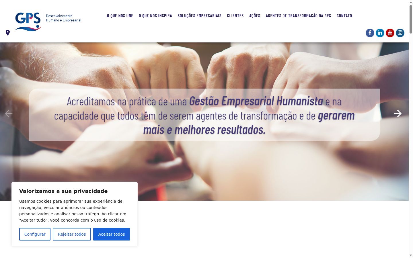 Captura de ecrã do banner de consentimento apresentado antes de qualquer interação