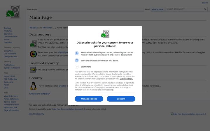 Captură de ecran a cgsecurity.org