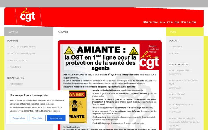 Screenshot of cgt-regionhautsdefrance.com