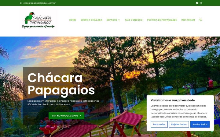 Captura de ecrã de chacarapapagaios.com.br
