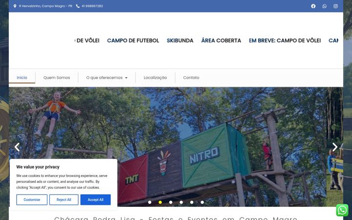 Ekrano kopija chacarapedralisa.com.br