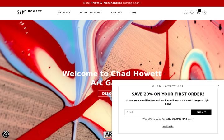 Screenshot of chadhowettart.com