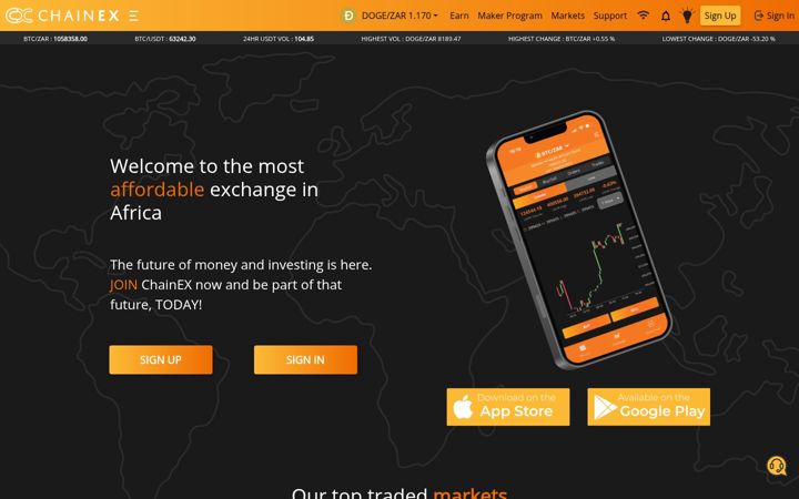 Skærmbillede af chainex.io