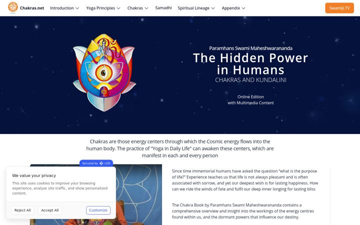 Captură de ecran a chakras.net