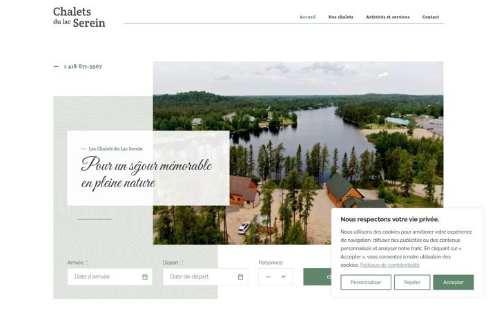 Screenshot of chaletsdulacserein.com