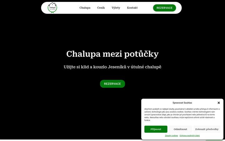 Screenshot stránky chalupa-mezipotucky.cz