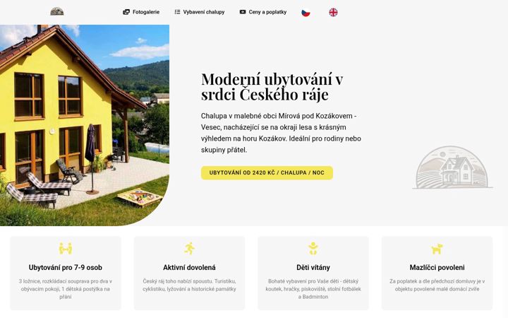 Screenshot stránky chalupa-mirovapodkozakovem.cz