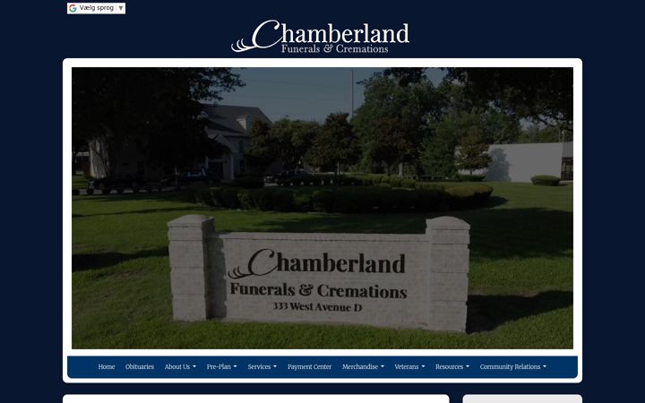 Screenshot of chamberlandfunerals.com