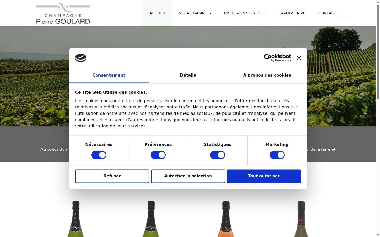 Captura de ecrã do banner de consentimento apresentado antes de qualquer interação