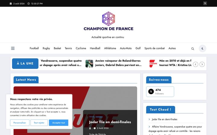 Skjámynd af championdefrance.fr