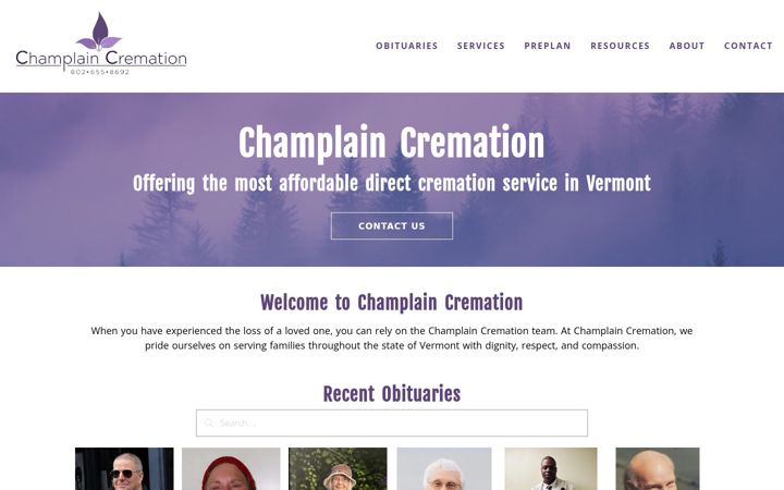 Screenshot of champlaincremation.com