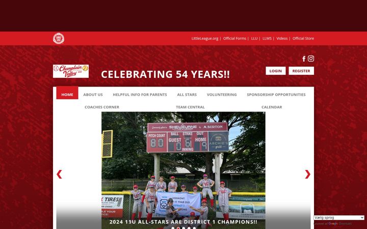 Snímek obrazovky champlainvalleylittleleague.org