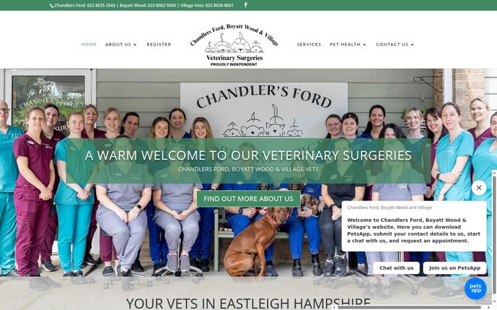 Screenshot ta' chandlersfordvets.co.uk