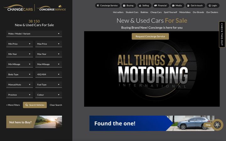 Screenshot of changecars.co.za