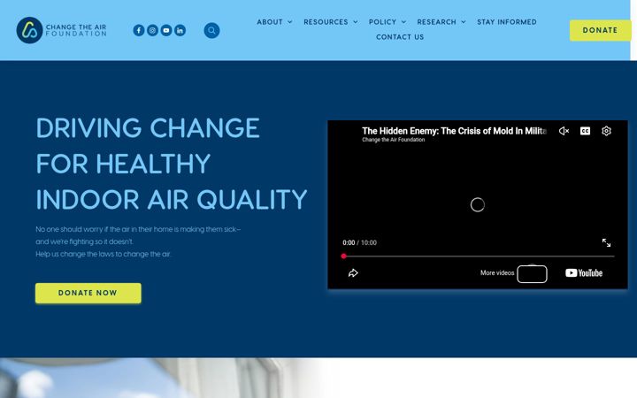 Snímek obrazovky changetheairfoundation.org