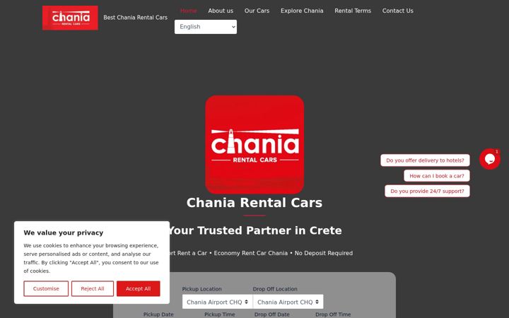 Screenshot of chaniarentalcars.com