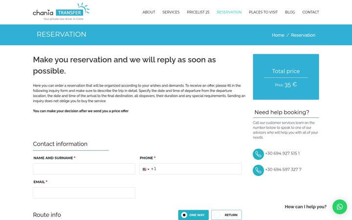 Screenshot of chaniatransfer.taxi