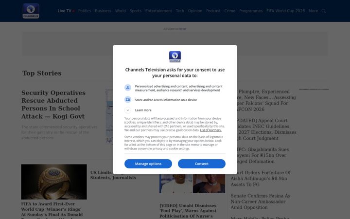 Screenshot di channelstv.com